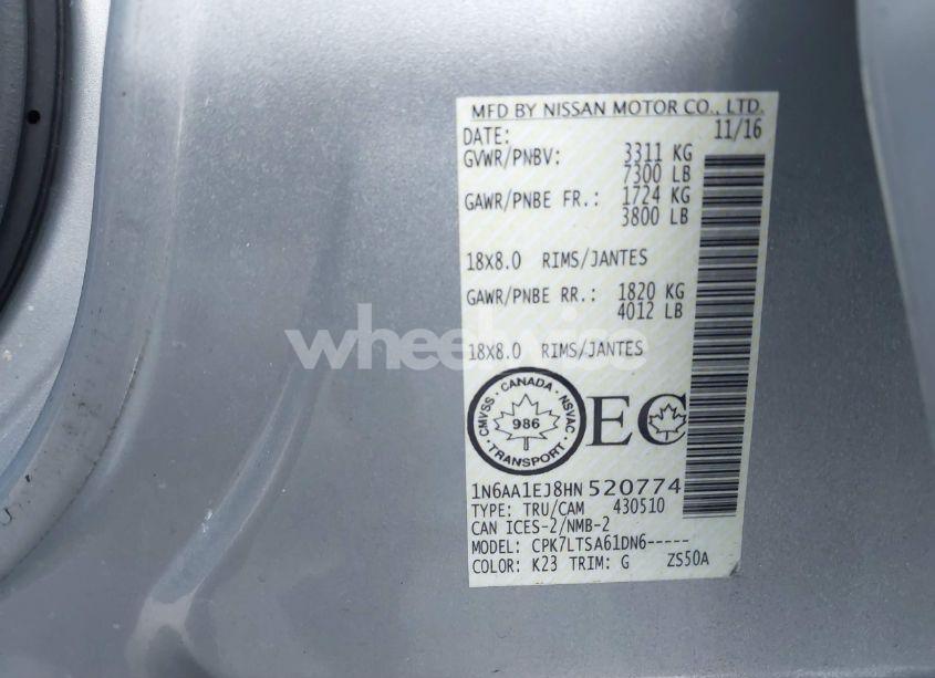 Photo 9 of 2017 Nissan Titan PLATINUM RESERVE/PRO-4X/S/SL/SV (VIN 1N6AA1EJ8HN520774)