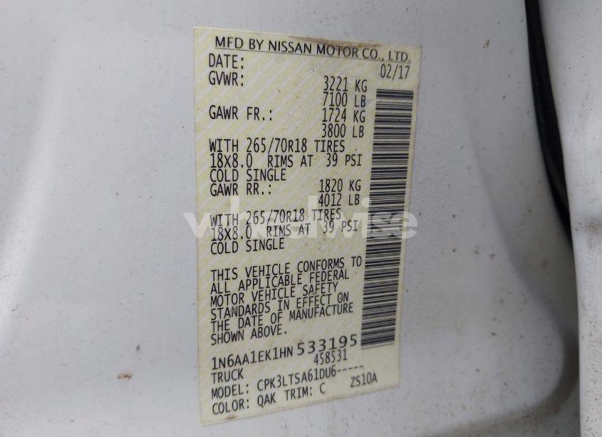 Photo 9 of 2017 Nissan Titan SV (VIN 1N6AA1EK1HN533195)