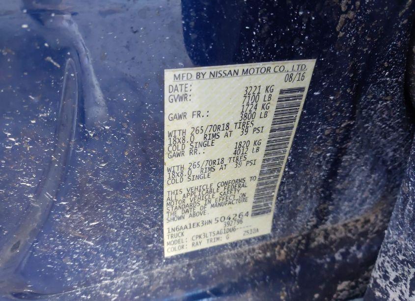 Photo 9 of 2017 Nissan Titan SV (VIN 1N6AA1EK3HN504264)