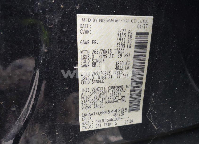 Photo 9 of 2017 Nissan Titan SV (VIN 1N6AA1EK6HN544788)