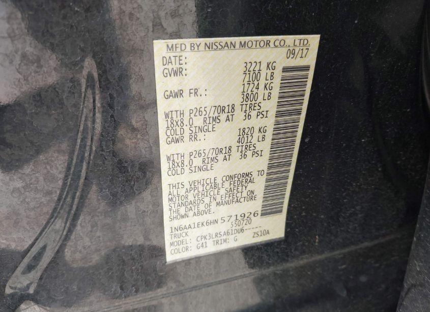 Photo 9 of 2017 Nissan Titan S (VIN 1N6AA1EK6HN571926)