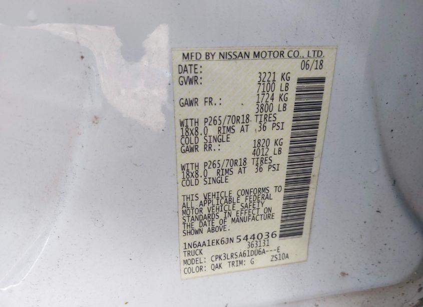 Photo 9 of 2018 Nissan Titan S (VIN 1N6AA1EK6JN544036)