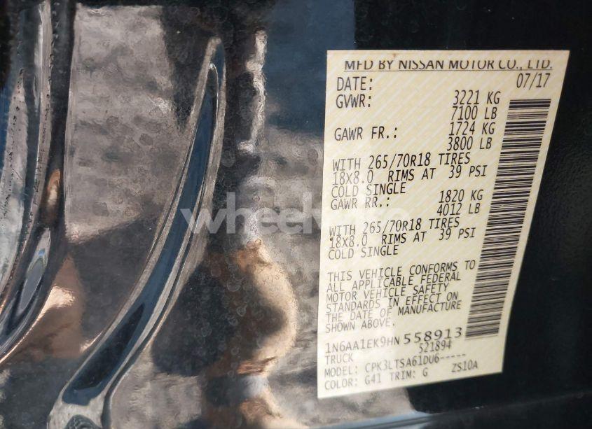 Photo 9 of 2017 Nissan Titan SV (VIN 1N6AA1EK9HN558913)