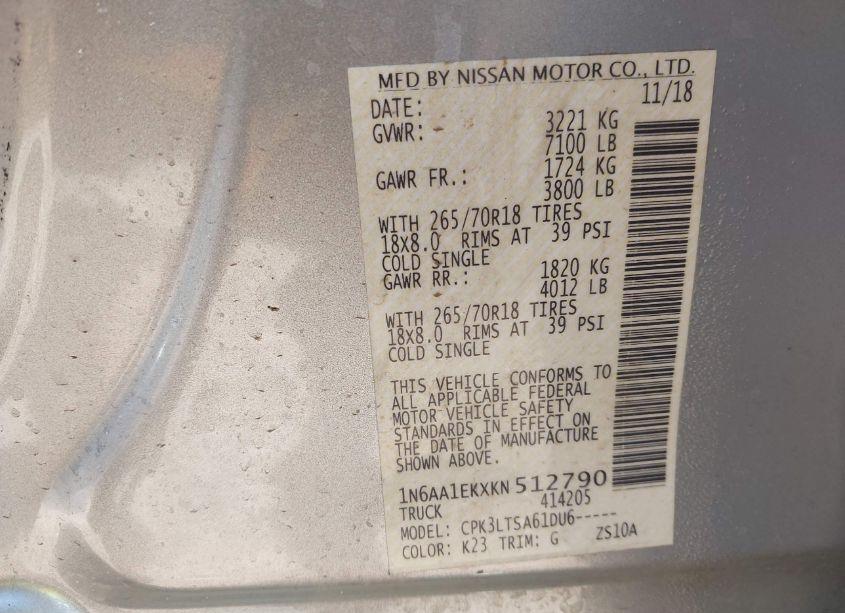 Photo 9 of 2019 Nissan Titan SV (VIN 1N6AA1EKXKN512790)