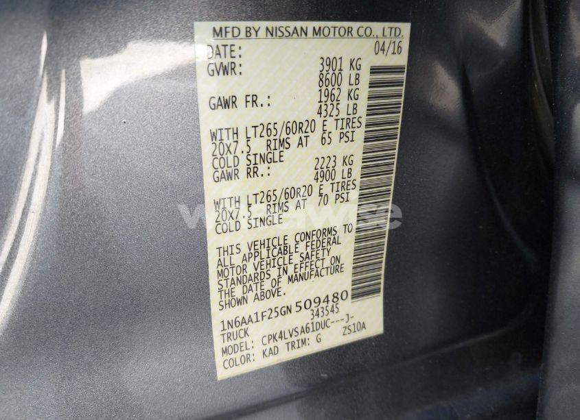 Photo 9 of 2016 Nissan Titan XD SL GAS (VIN 1N6AA1F25GN509480)