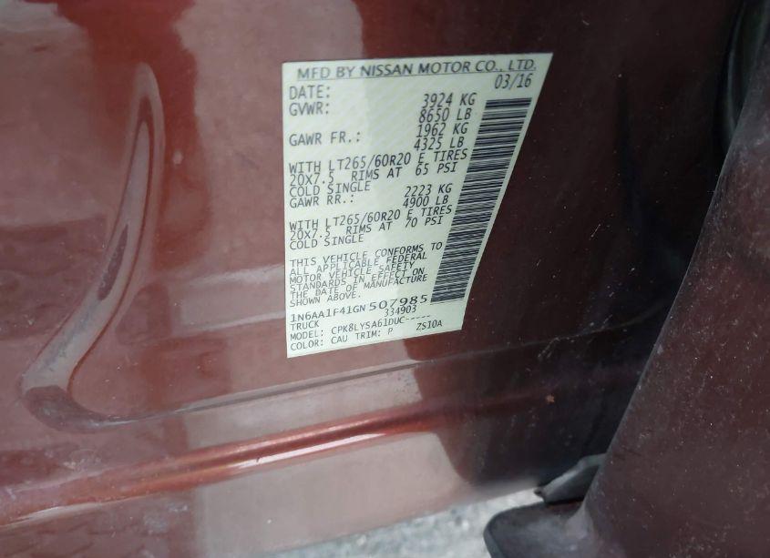 Photo 9 of 2016 Nissan Titan XD PLATINUM RESERVE GAS (VIN 1N6AA1F41GN507985)