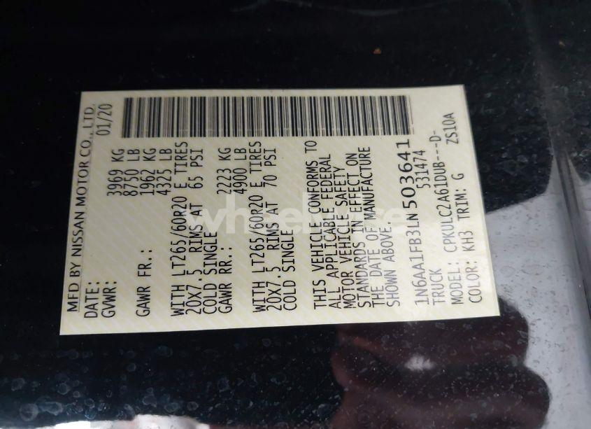 Photo 9 of 2020 Nissan Titan XD SV 4X4 (VIN 1N6AA1FB3LN503641)