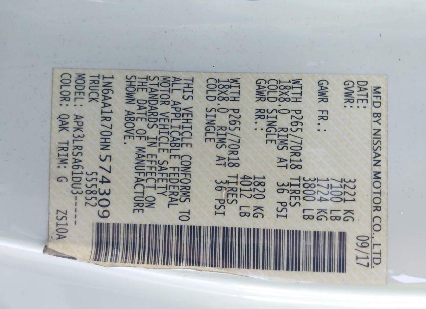 Photo 9 of 2017 Nissan Titan S (VIN 1N6AA1R70HN574309)