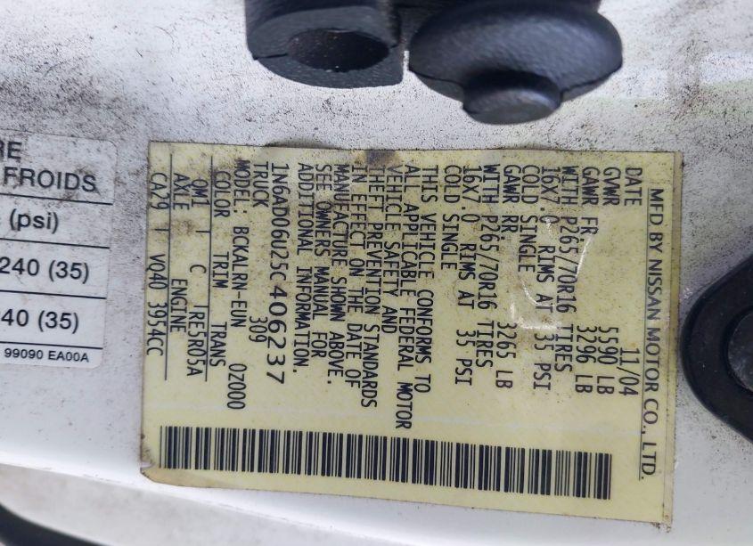 Photo 9 of 2005 Nissan Frontier SE (VIN 1N6AD06U25C406237)