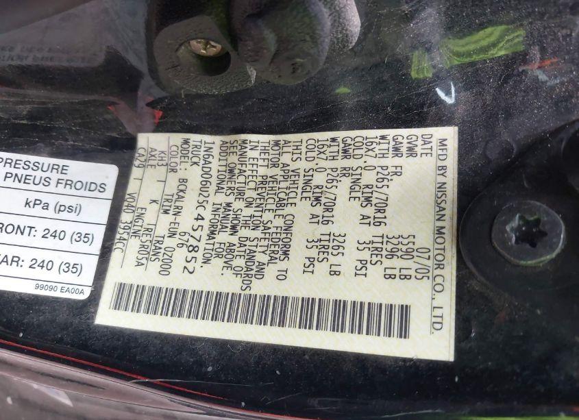 Photo 9 of 2005 Nissan Frontier SE (VIN 1N6AD06U25C457852)