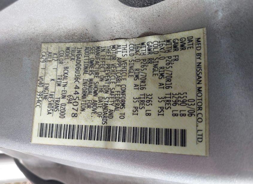 Photo 9 of 2006 Nissan Frontier SE (VIN 1N6AD06U36C445078)