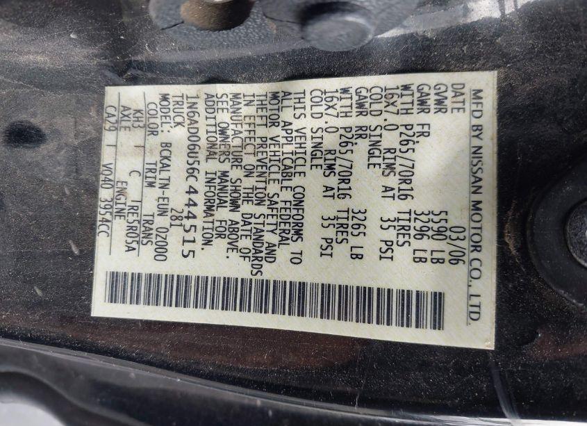 Photo 9 of 2006 Nissan Frontier SE (VIN 1N6AD06U56C444515)