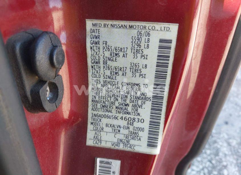 Photo 9 of 2006 Nissan Frontier LE (VIN 1N6AD06U56C460830)