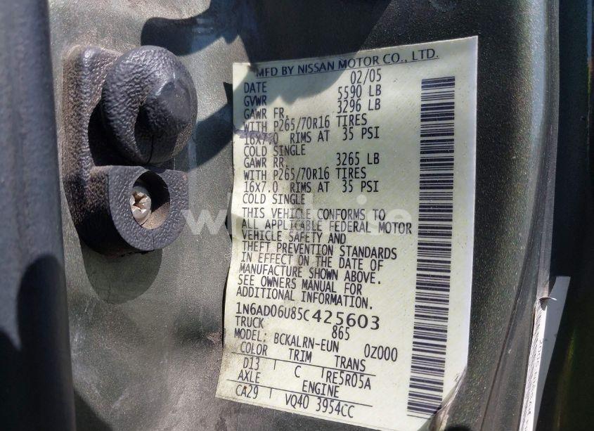 Photo 9 of 2005 Nissan Frontier SE (VIN 1N6AD06U85C425603)