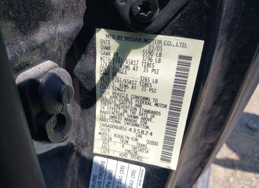 Photo 9 of 2005 Nissan Frontier LE (VIN 1N6AD06U85C435824)