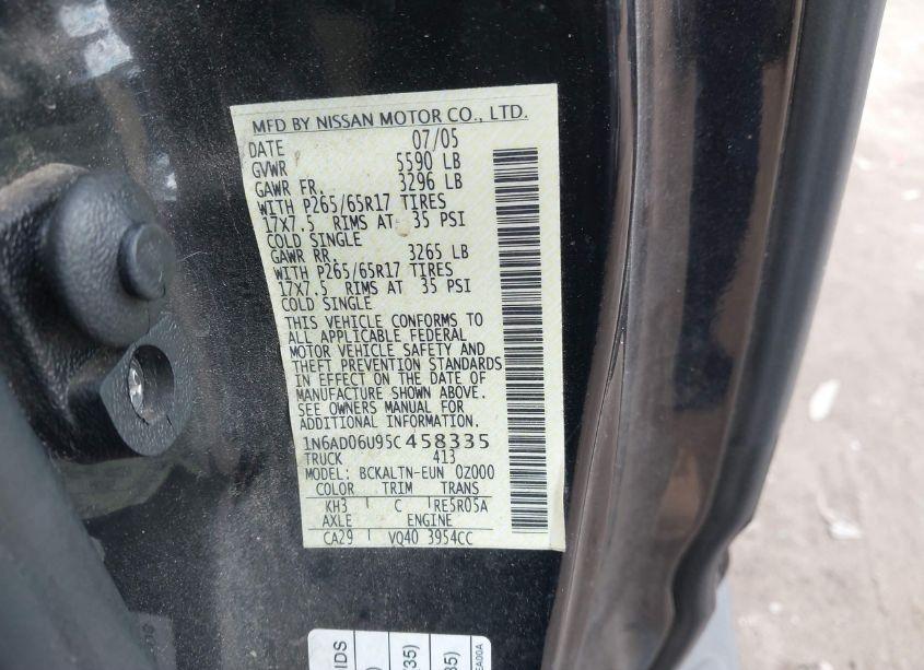 Photo 9 of 2005 Nissan Frontier LE (VIN 1N6AD06U95C458335)
