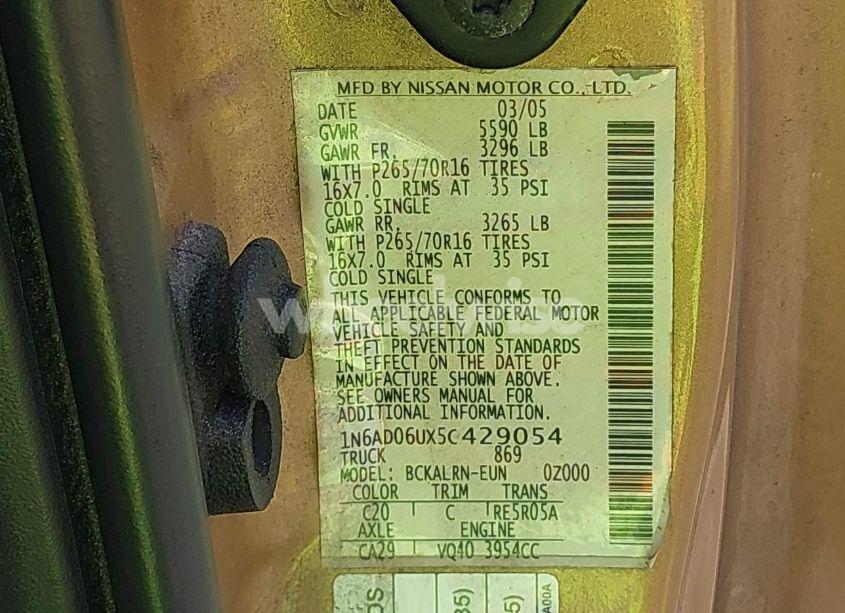 Photo 9 of 2005 Nissan Frontier SE (VIN 1N6AD06UX5C429054)