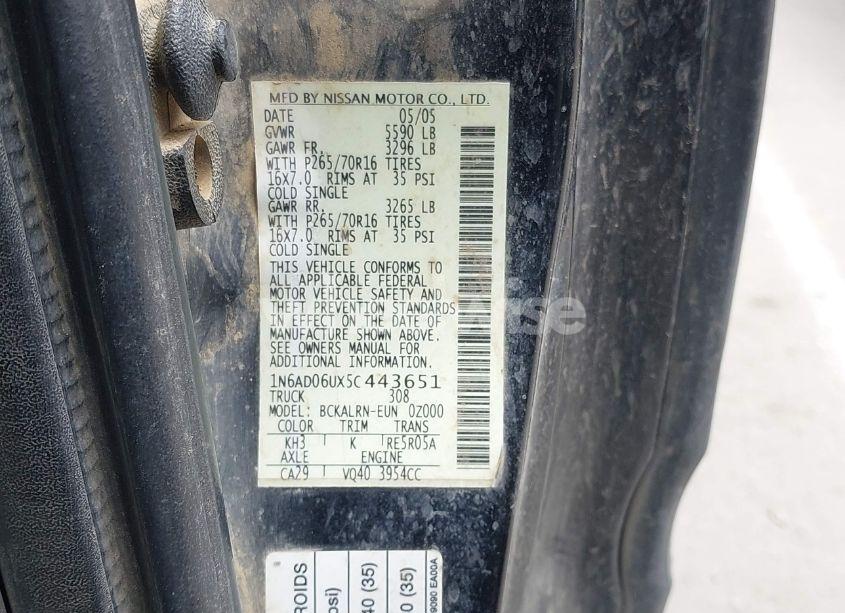 Photo 9 of 2005 Nissan Frontier SE (VIN 1N6AD06UX5C443651)