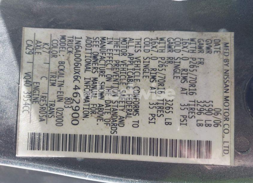 Photo 9 of 2006 Nissan Frontier SE (VIN 1N6AD06UX6C462900)