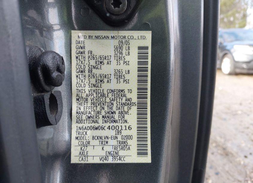 Photo 9 of 2006 Nissan Frontier LE (VIN 1N6AD06W06C400116)