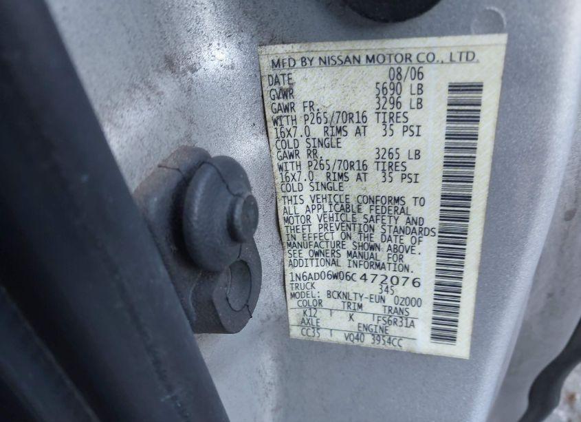 Photo 9 of 2006 Nissan Frontier SE (VIN 1N6AD06W06C472076)