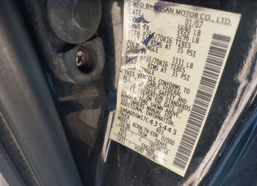 Photo 9 of 2007 Nissan Frontier SE (VIN 1N6AD06W17C435443)