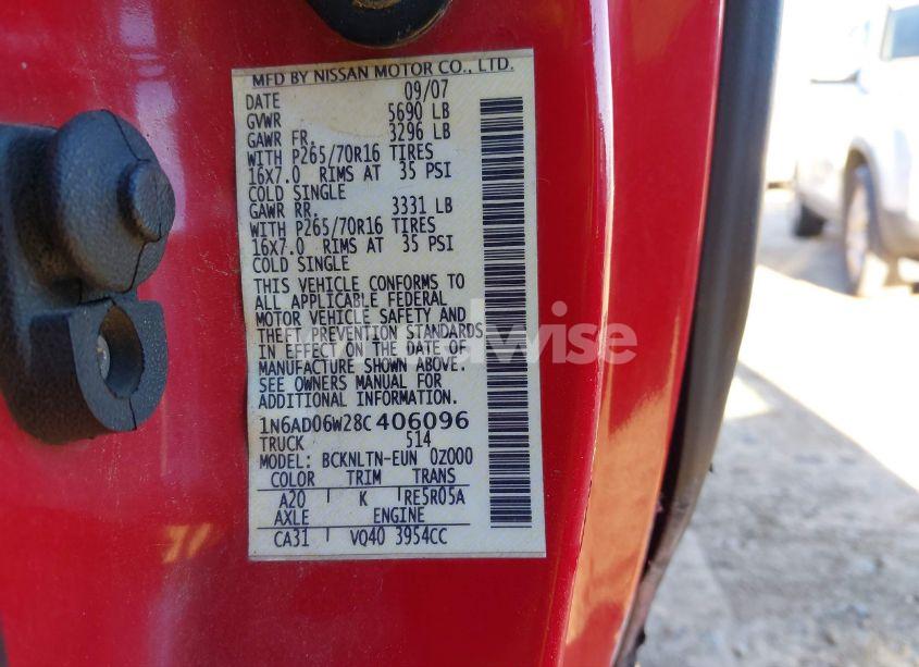 Photo 9 of 2008 Nissan Frontier SE (VIN 1N6AD06W28C406096)