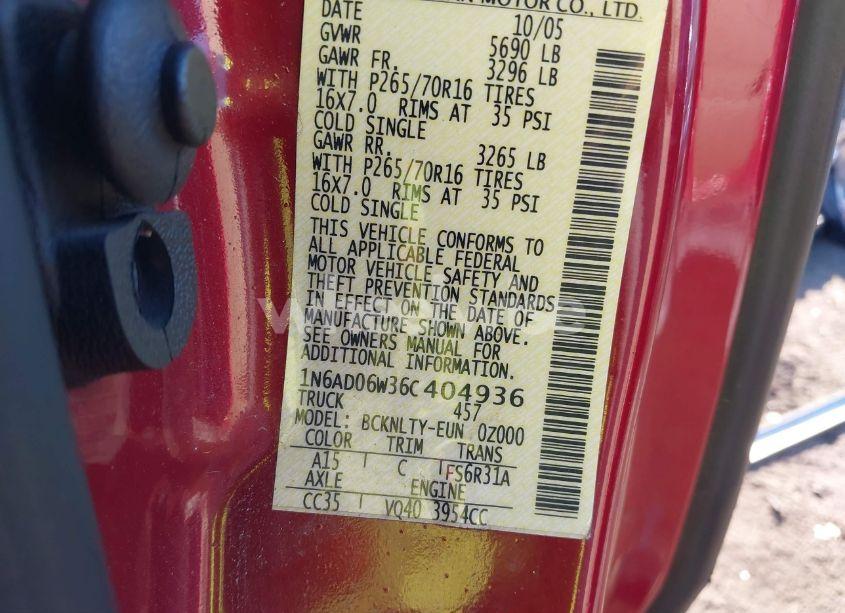 Photo 9 of 2006 Nissan Frontier SE (VIN 1N6AD06W36C404936)