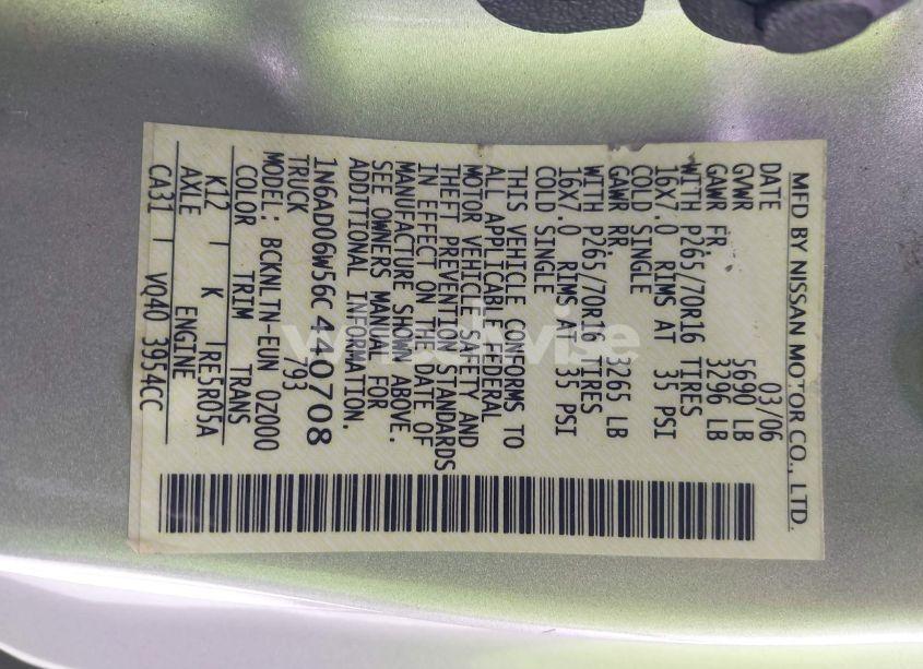 Photo 9 of 2006 Nissan Frontier SE (VIN 1N6AD06W56C440708)