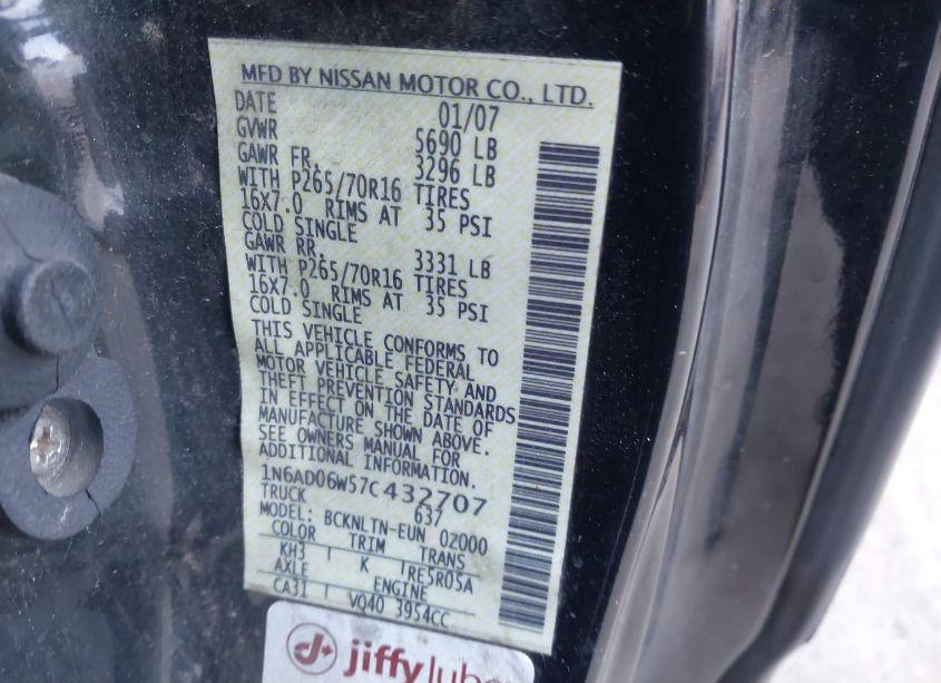 Photo 9 of 2007 Nissan Frontier SE (VIN 1N6AD06W57C432707)