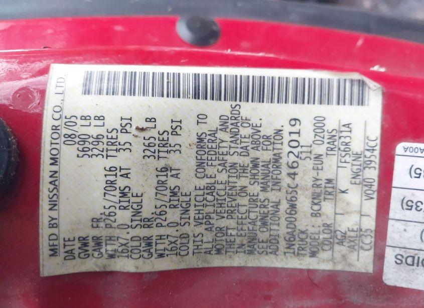 Photo 9 of 2005 Nissan Frontier SE (VIN 1N6AD06W65C462019)