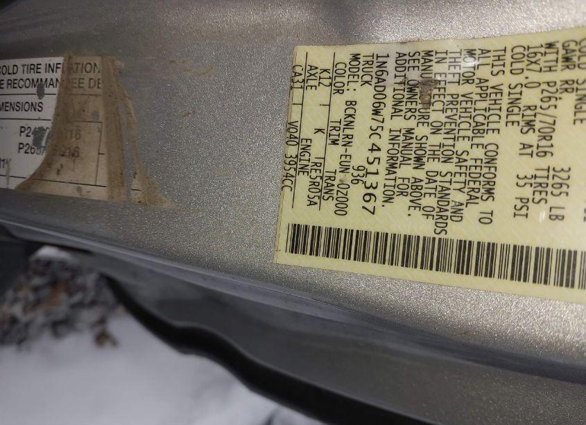 Photo 9 of 2005 Nissan Frontier SE (VIN 1N6AD06W75C451367)