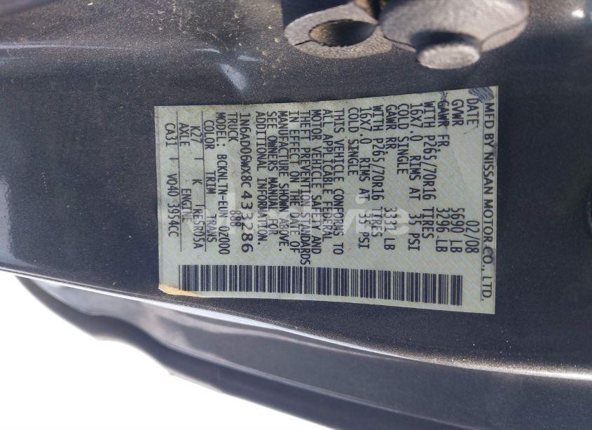 Photo 9 of 2008 Nissan Frontier SE (VIN 1N6AD06WX8C433286)