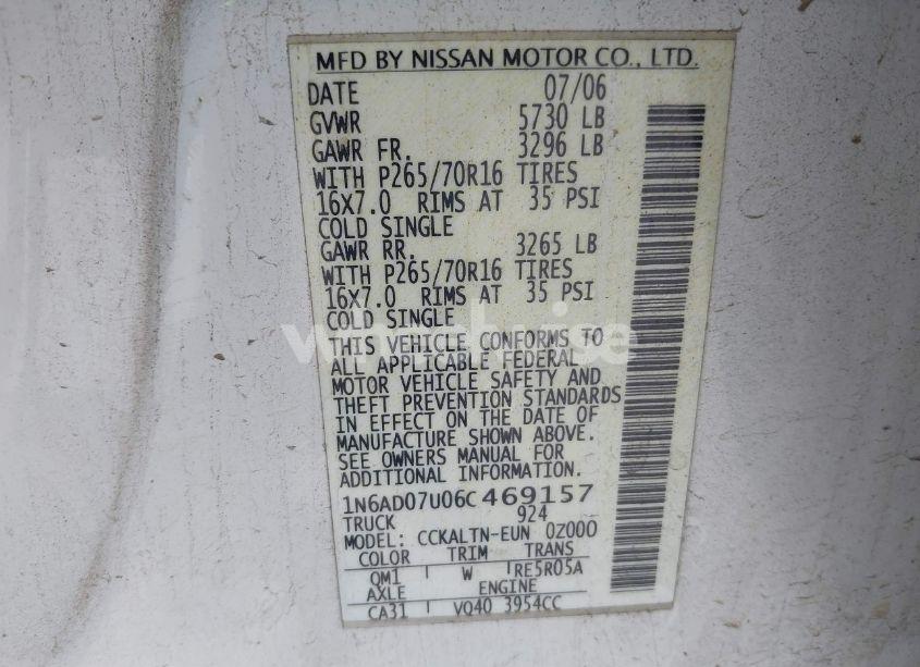 Photo 9 of 2006 Nissan Frontier SE (VIN 1N6AD07U06C469157)