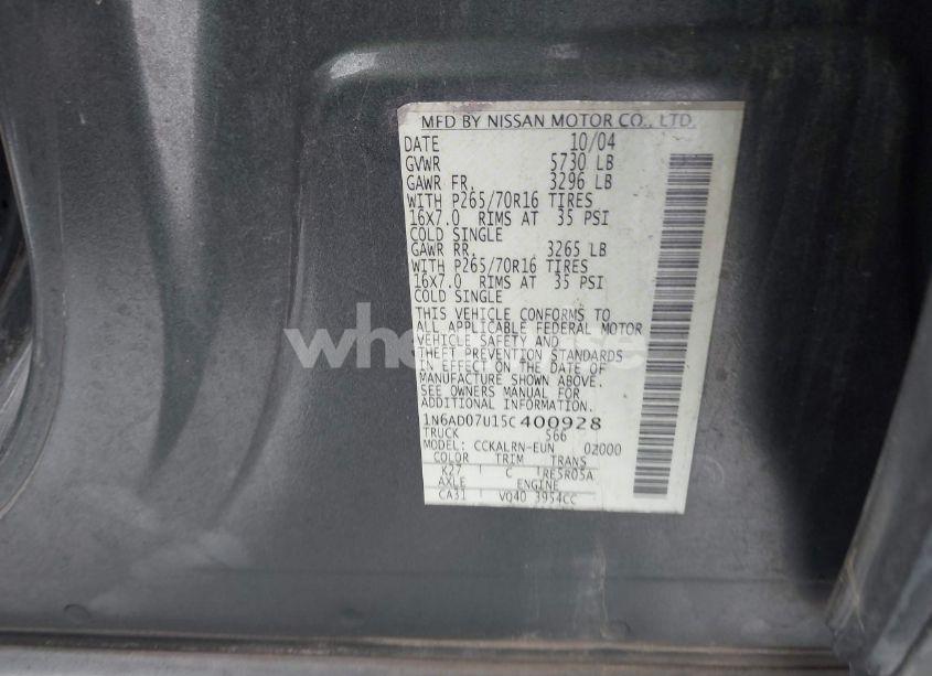 Photo 9 of 2005 Nissan Frontier SE (VIN 1N6AD07U15C400928)