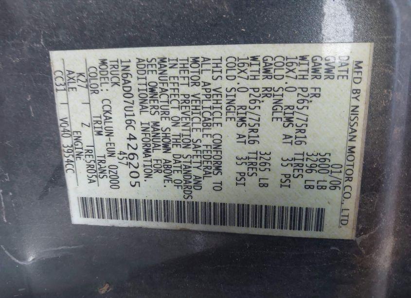 Photo 9 of 2006 Nissan Frontier NISMO OFF ROAD (VIN 1N6AD07U16C426205)