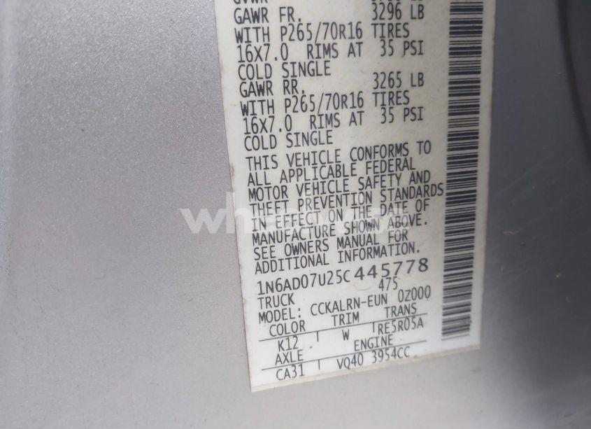 Photo 9 of 2005 Nissan Frontier SE (VIN 1N6AD07U25C445778)