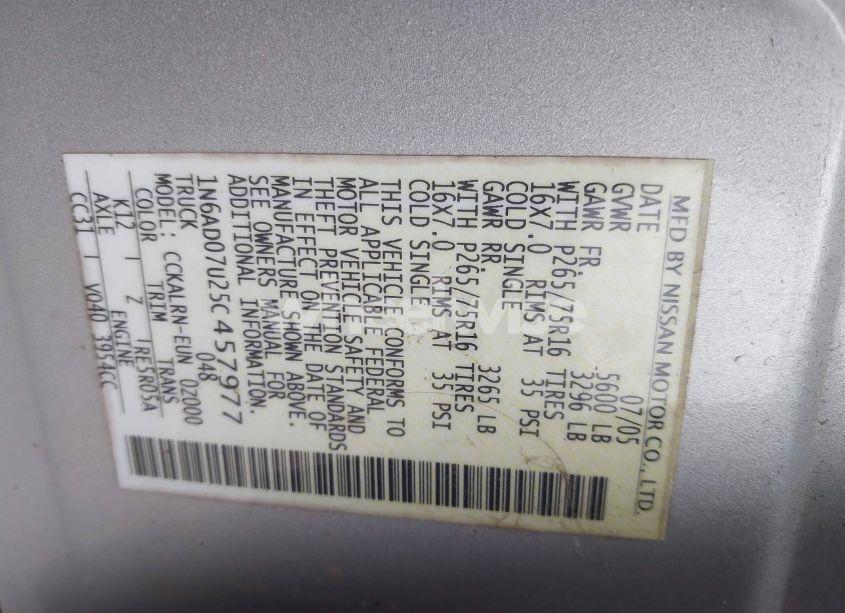 Photo 9 of 2005 Nissan Frontier NISMO OFF ROAD (VIN 1N6AD07U25C457977)