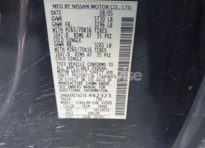 Photo 9 of 2005 Nissan Frontier SE (VIN 1N6AD07U25C462323)