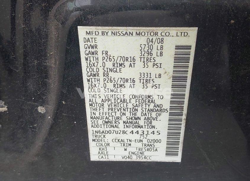 Photo 9 of 2008 Nissan Frontier SE (VIN 1N6AD07U28C443145)