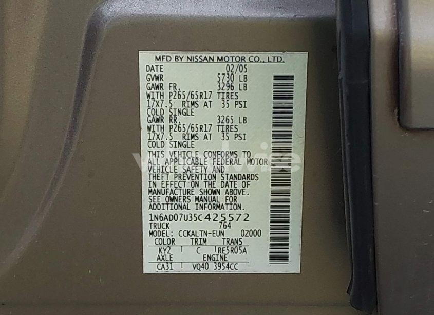 Photo 9 of 2005 Nissan Frontier LE (VIN 1N6AD07U35C425572)