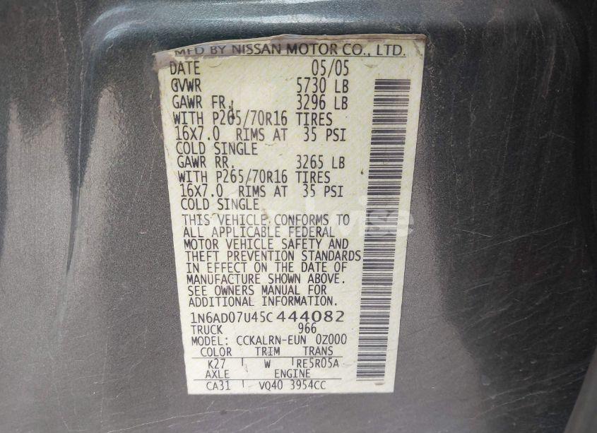 Photo 9 of 2005 Nissan Frontier SE (VIN 1N6AD07U45C444082)