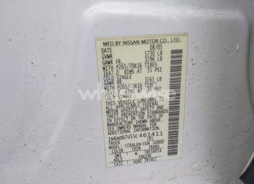 Photo 9 of 2005 Nissan Frontier SE (VIN 1N6AD07U55C461411)