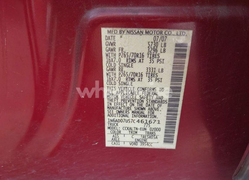 Photo 9 of 2007 Nissan Frontier SE (VIN 1N6AD07U57C461671)