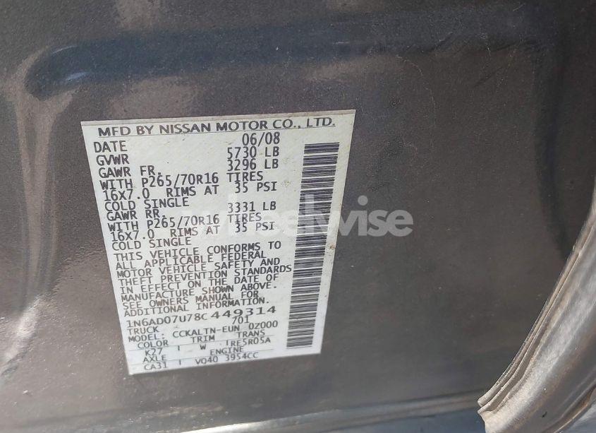 Photo 9 of 2008 Nissan Frontier SE (VIN 1N6AD07U78C449314)