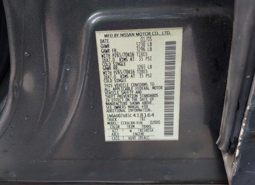 Photo 9 of 2005 Nissan Frontier SE (VIN 1N6AD07U85C418164)