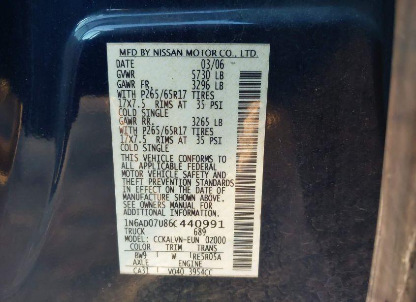 Photo 9 of 2006 Nissan Frontier LE (VIN 1N6AD07U86C440991)