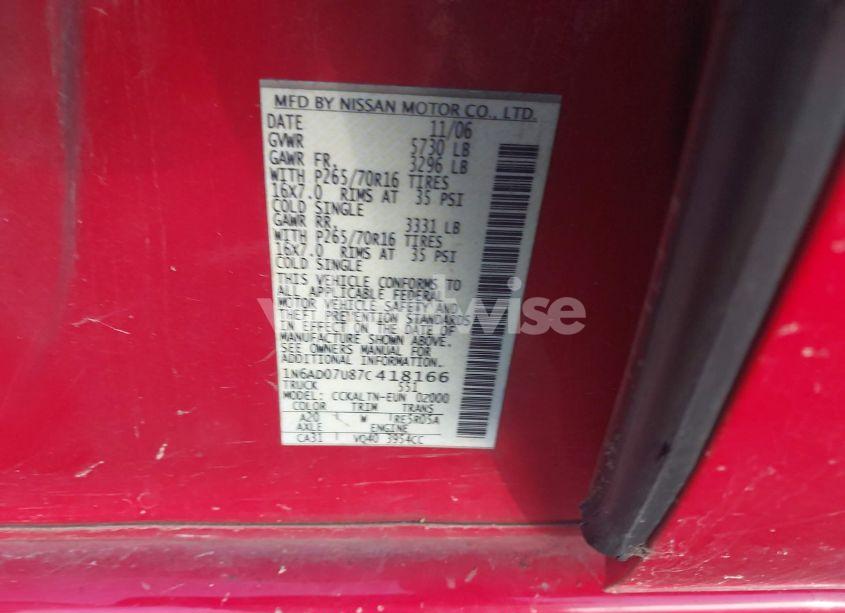 Photo 9 of 2007 Nissan Frontier SE (VIN 1N6AD07U87C418166)