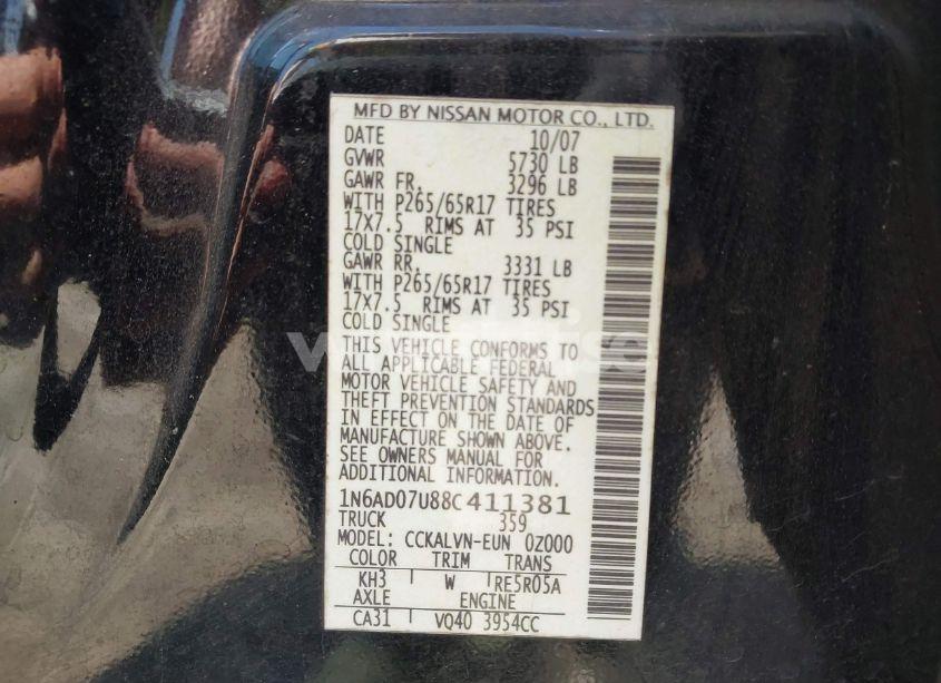 Photo 9 of 2008 Nissan Frontier LE (VIN 1N6AD07U88C411381)