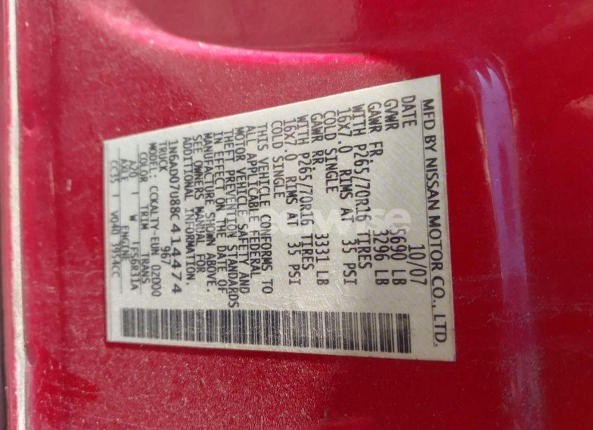 Photo 9 of 2008 Nissan Frontier SE (VIN 1N6AD07U88C414474)